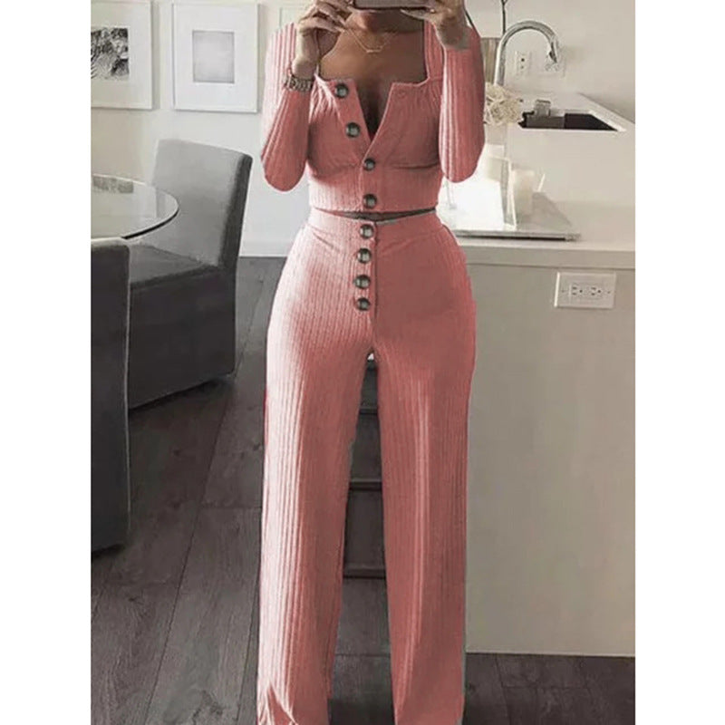 Damen Strick Set mit Knopfdetail Drune
