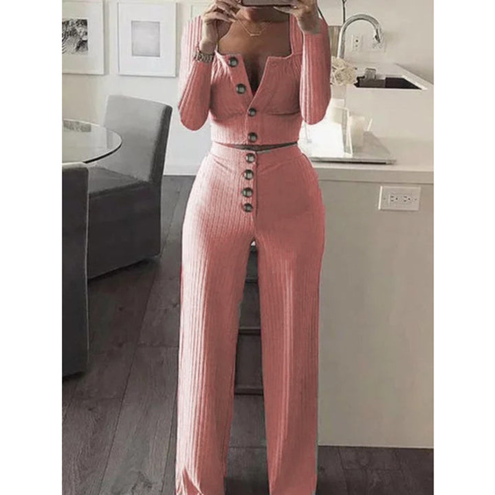 Damen Strick Set mit Knopfdetail Drune