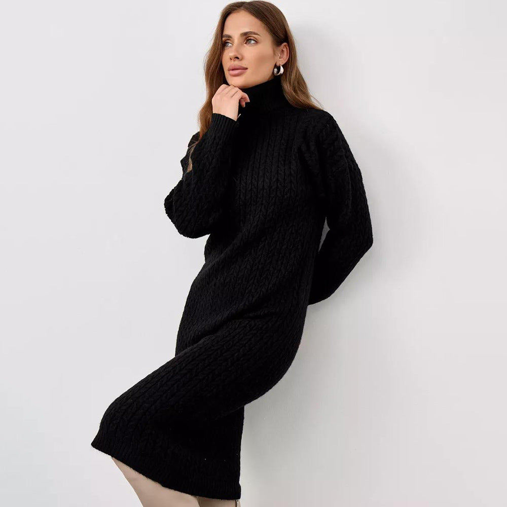 Damen Strickpullover mit hohem Kragen und Kabelmuster Drune