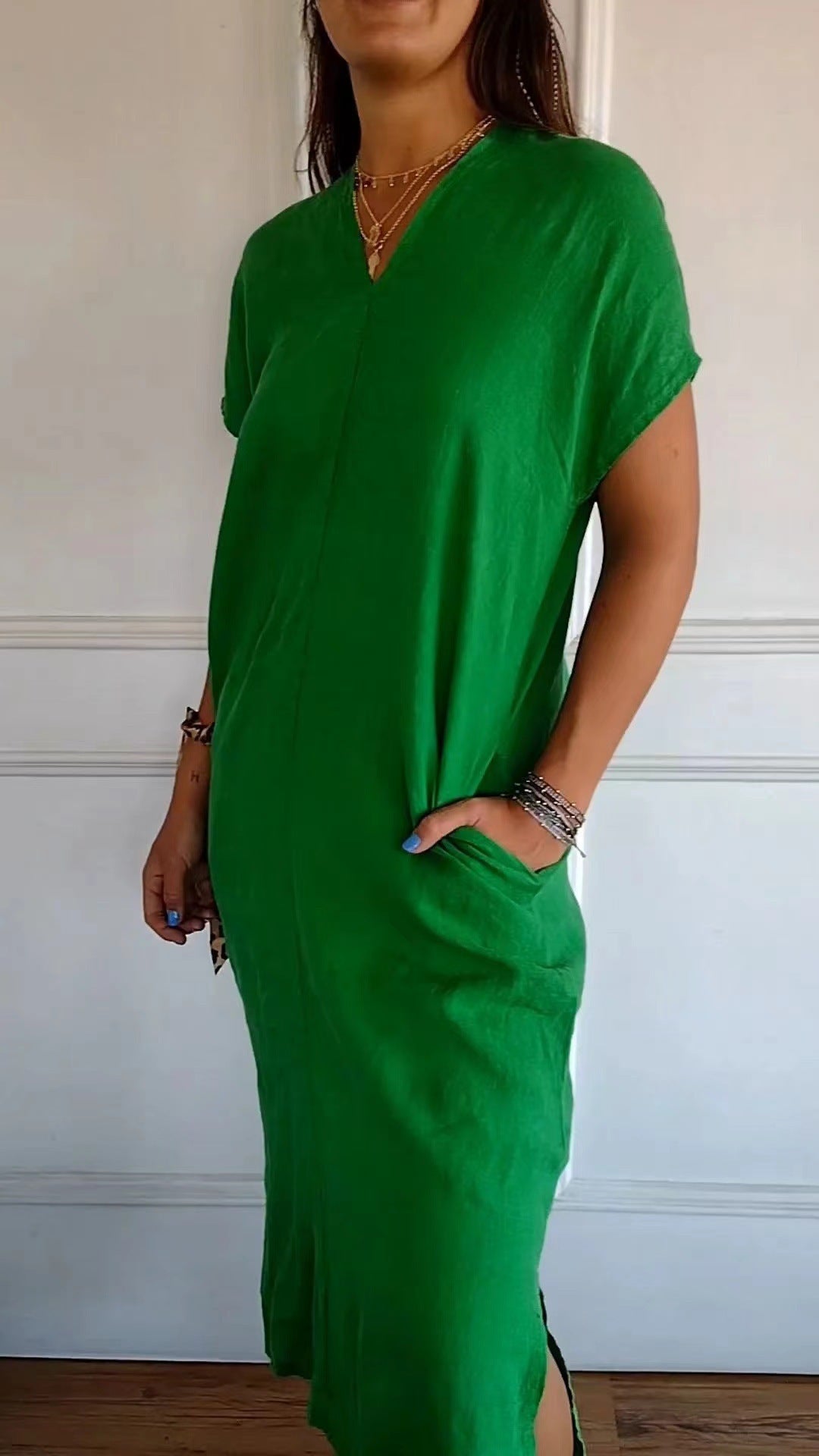 Damen luftiges Leinenkleid mit praktischen Seitentaschen Drune