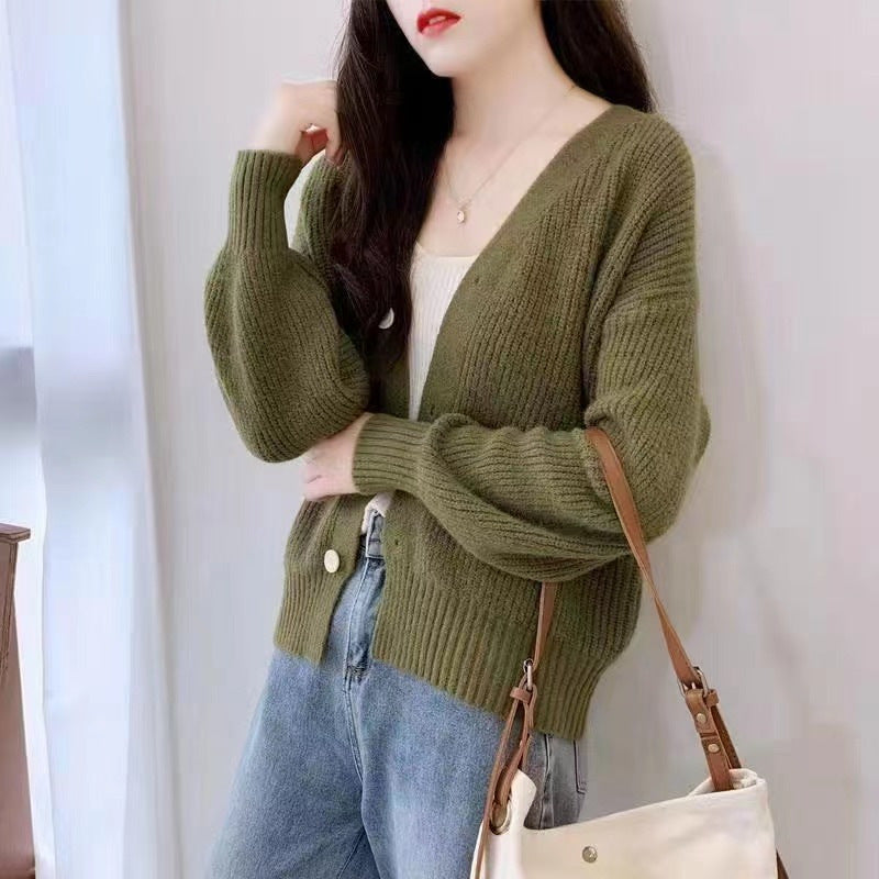 Damen Bequeme Strickjacke mit weiten Ärmeln und dezentem Rippdesign Drune