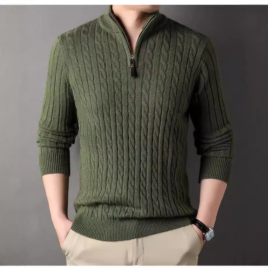 Herren Pullover mit Zipper und strukturiertem Zopfmuster Drune