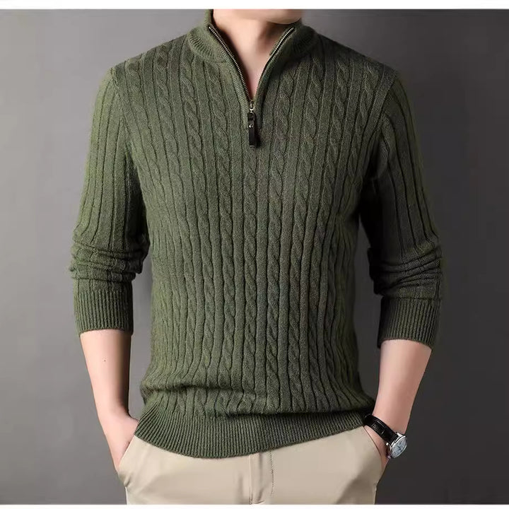 Herren Pullover mit Zipper und strukturiertem Zopfmuster Drune