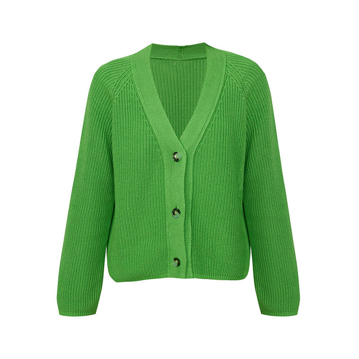 Damen Strickjacke mit großem V-Ausschnitt und Knopfverschluss Drune