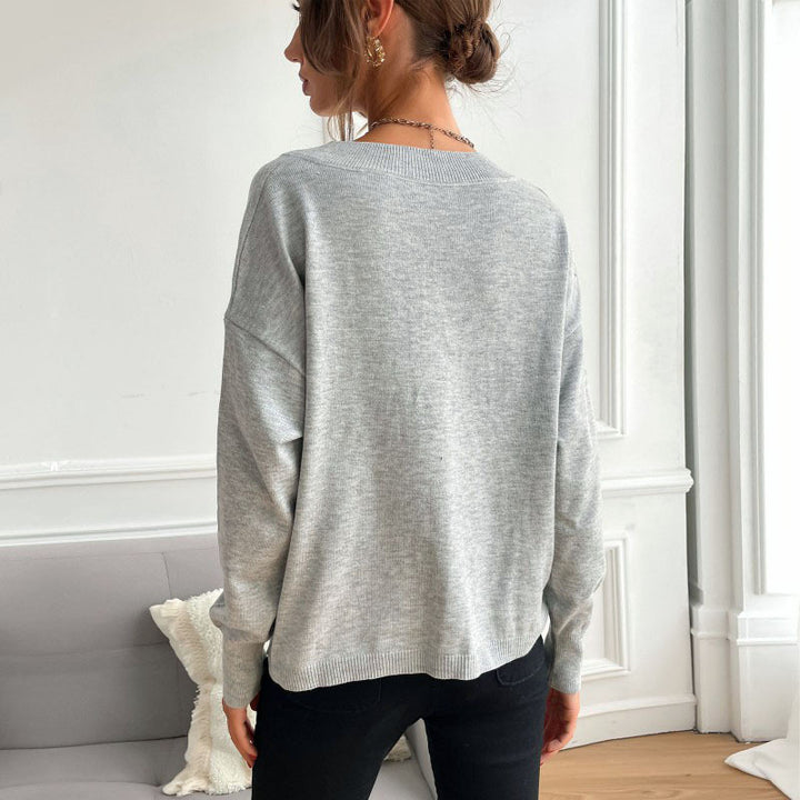 Damen V-Ausschnitt Pullover mit Sternenmotiven und lässigem Schnitt Drune