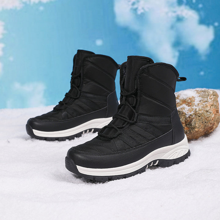 Damen wasserdichte, gefütterte Winterstiefel mit rutschfester Sohle und elastischem Schnellschnürsystem Drune