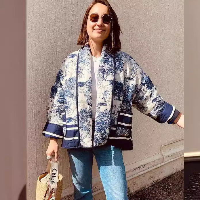 Damen modische Steppjacke mit elegantem Revers und praktischen Taschen Drune