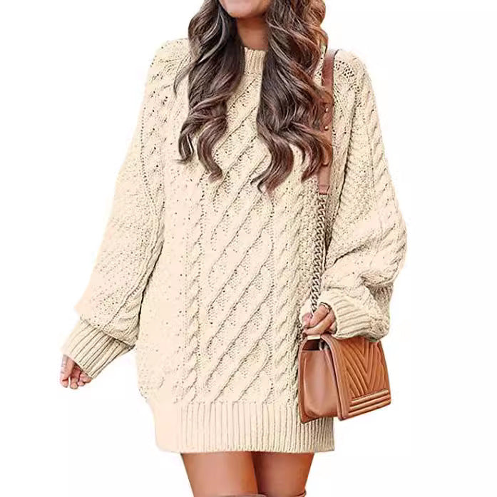 Damen Oversize-Strickpullover mit Zopfmuster Drune