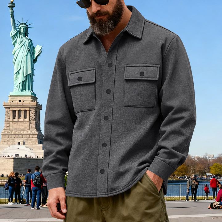 Herren nan Overshirtjacke aus robustem Baumwollmix mit Druckknopfleiste, aufgesetzten Brusttaschen und entspannter Silhouette Drune