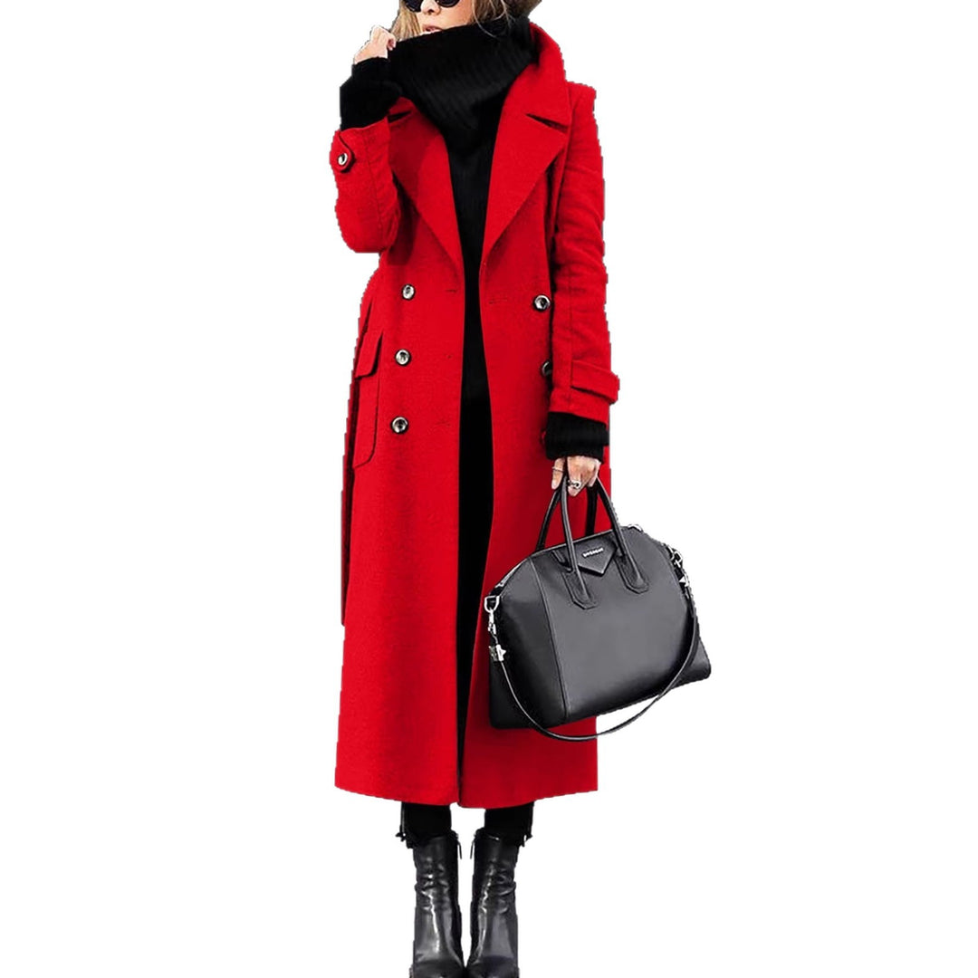 Damen nan eleganter Maxi-Wollmixmantel mit doppelreihiger Knopfleiste, weitem Reverskragen und aufgesetzten Taschenklappen Drune