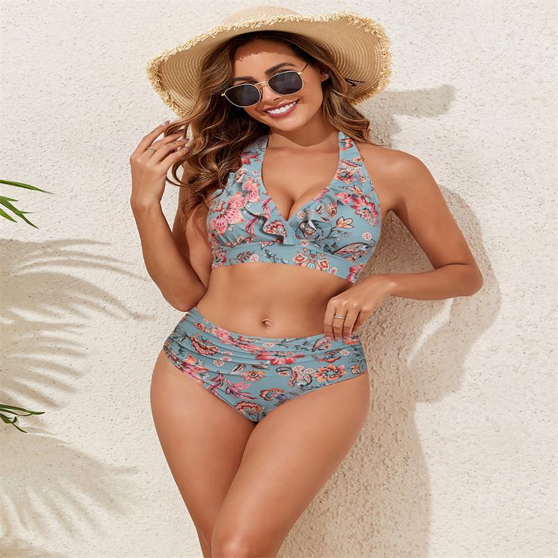 Damen Bikini-Set mit Volant-Top und hochgeschnittenem Slip Drune