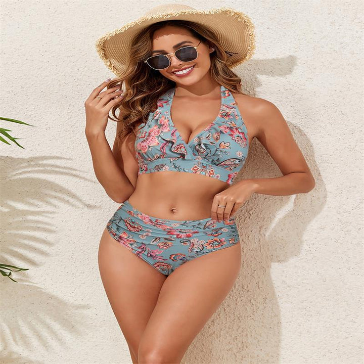 Damen Bikini-Set mit Volant-Top und hochgeschnittenem Slip Drune