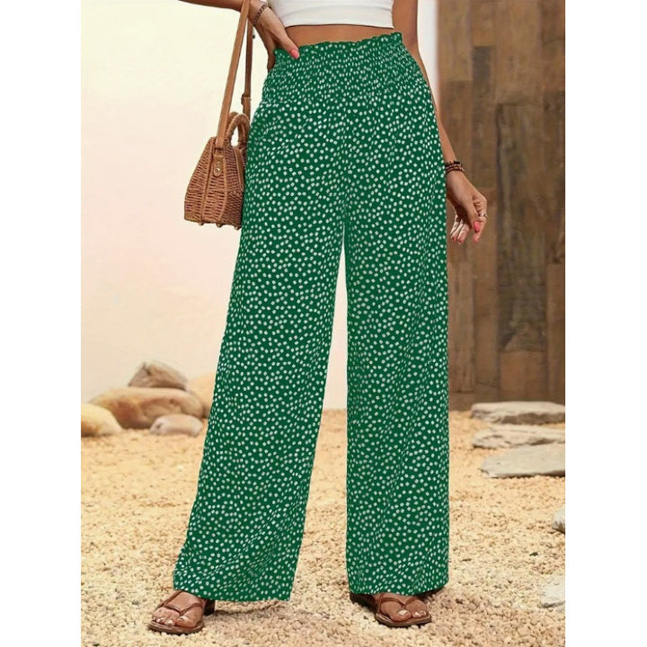 Damen Weite Blumenmuster-Hose mit elastischem Bund und hohem Taillenschnitt Drune