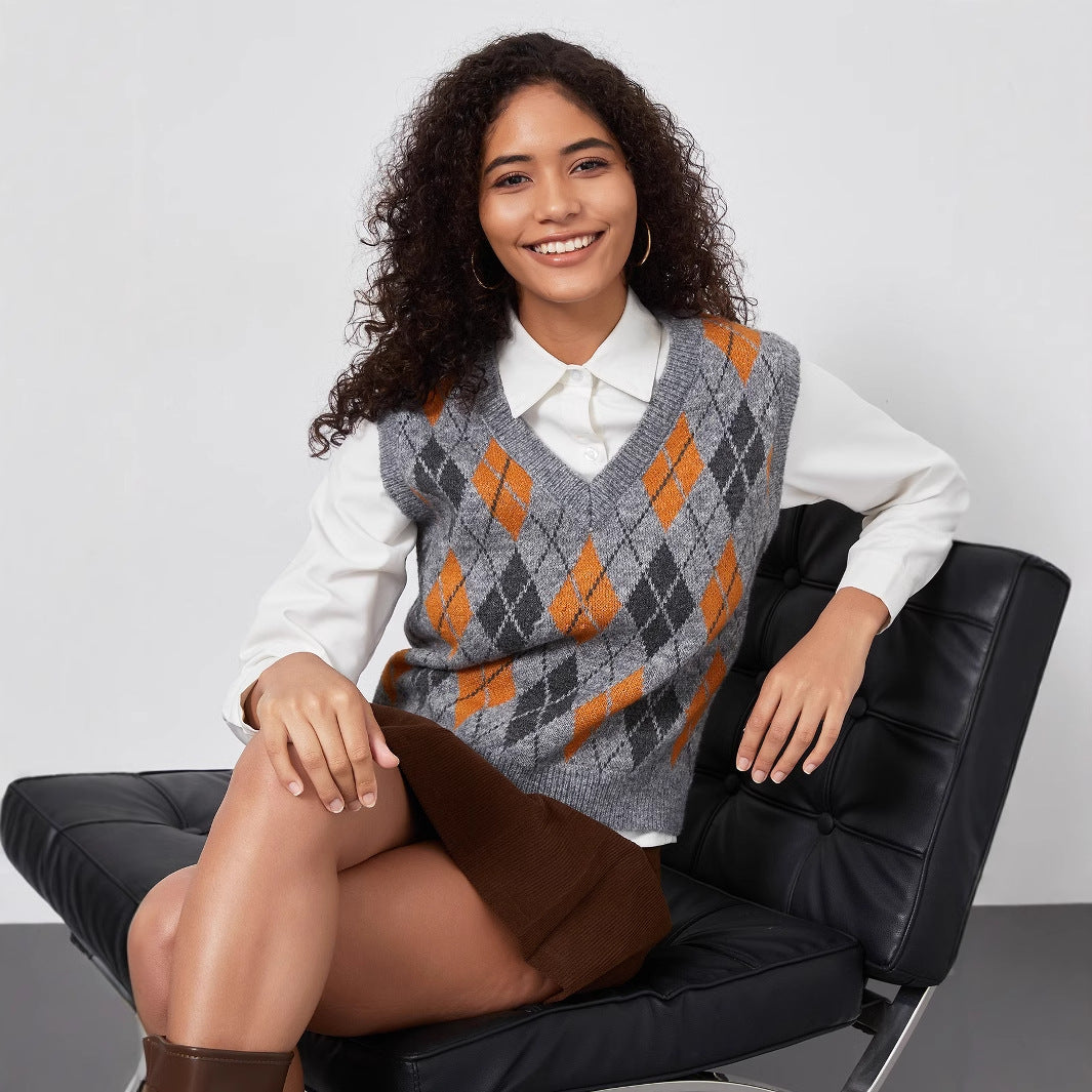 Damen Grobstrick Weste mit elegantem Rautenmuster Drune