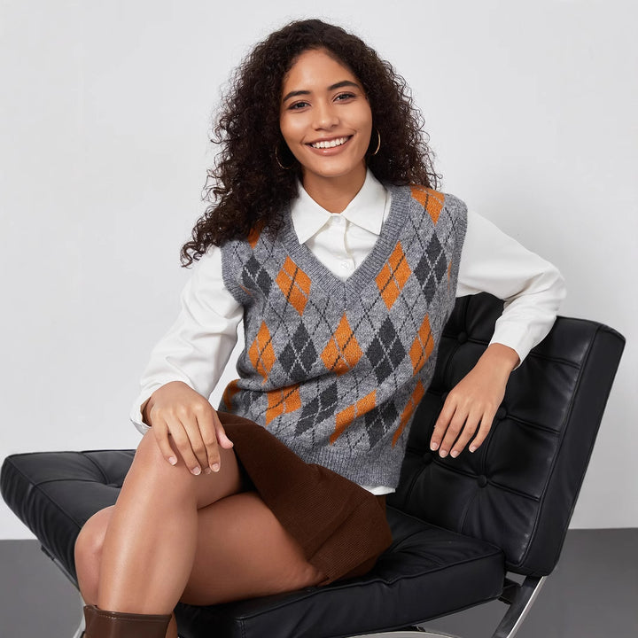 Damen Grobstrick Weste mit elegantem Rautenmuster Drune