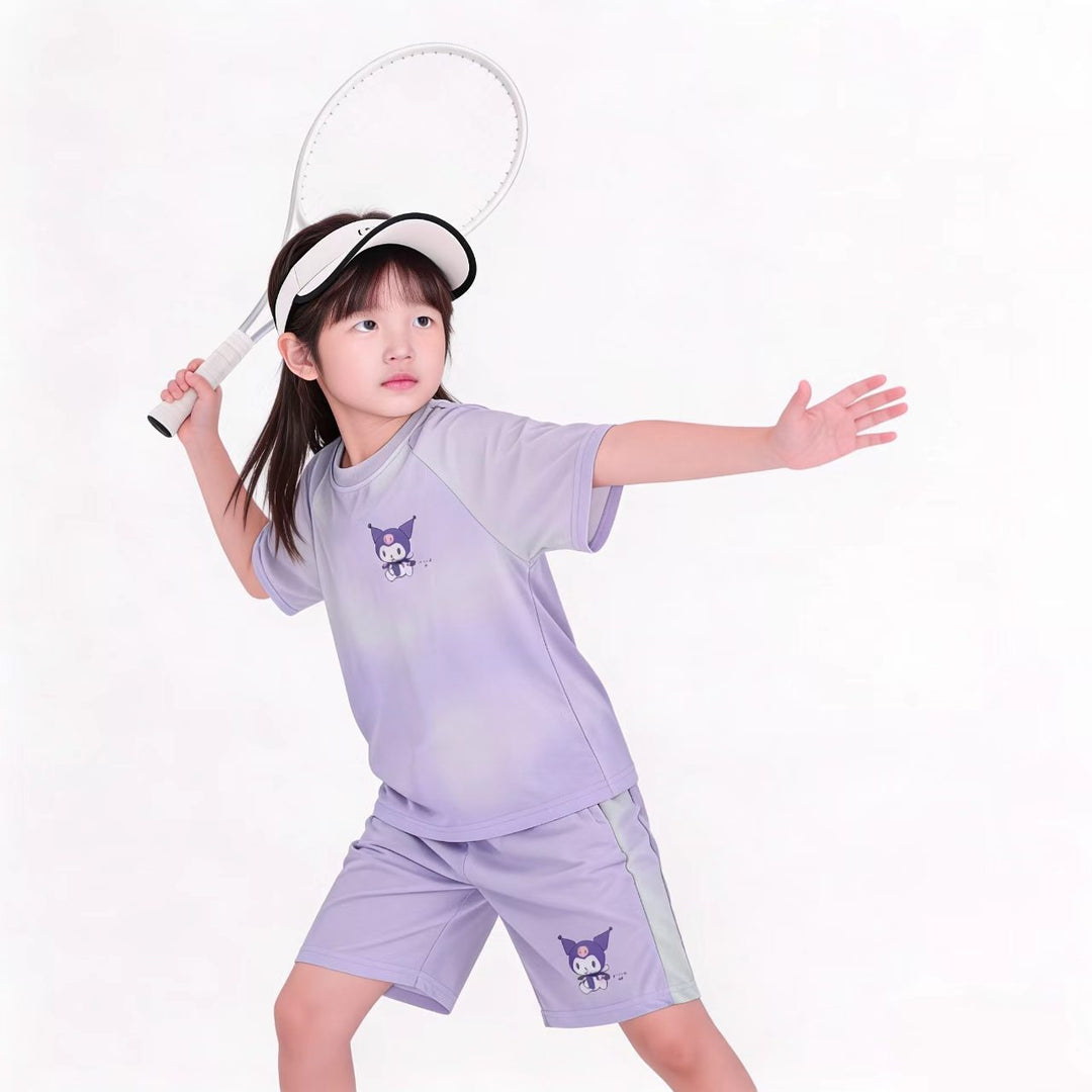 Damen nan atmungsaktives Kinder Sportset mit kurzarm Shirt und elastischer Bundshorts Drune
