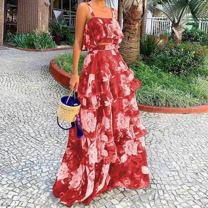 Damen Maxi-Rock mit gestuftem Volant und floralem Design Drune