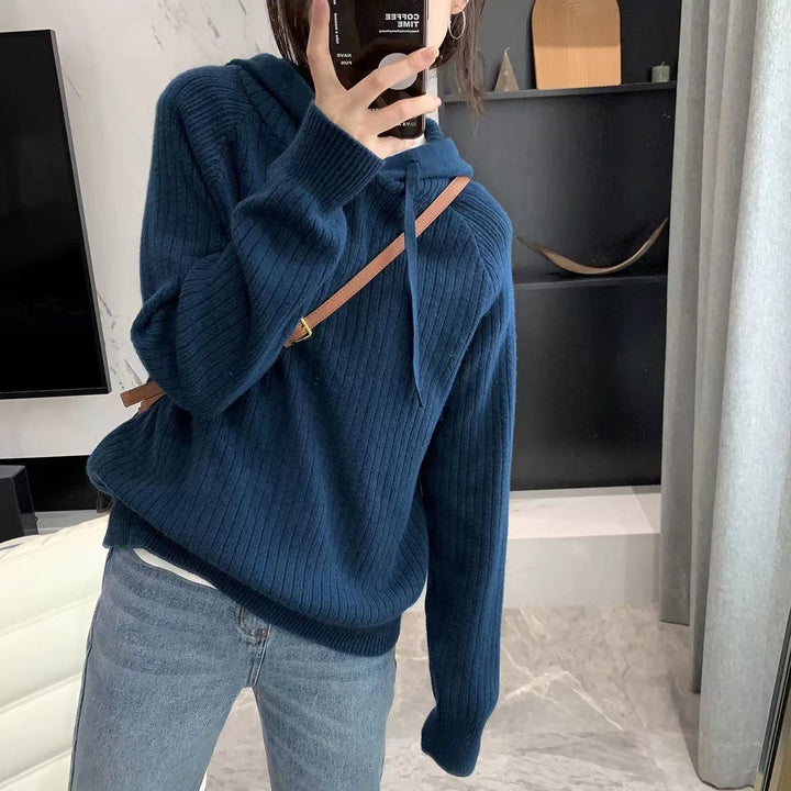 Damen Kapuzenpullover mit feiner Rippstruktur und lässigem Schnitt Drune