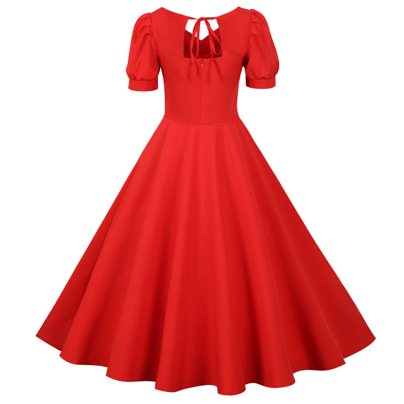 Damen A-linien Kleid mit Puffärmeln und romantischem Rückenausschnitt Drune