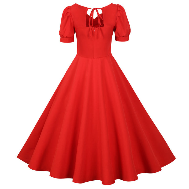 Damen A-linien Kleid mit Puffärmeln und romantischem Rückenausschnitt Drune