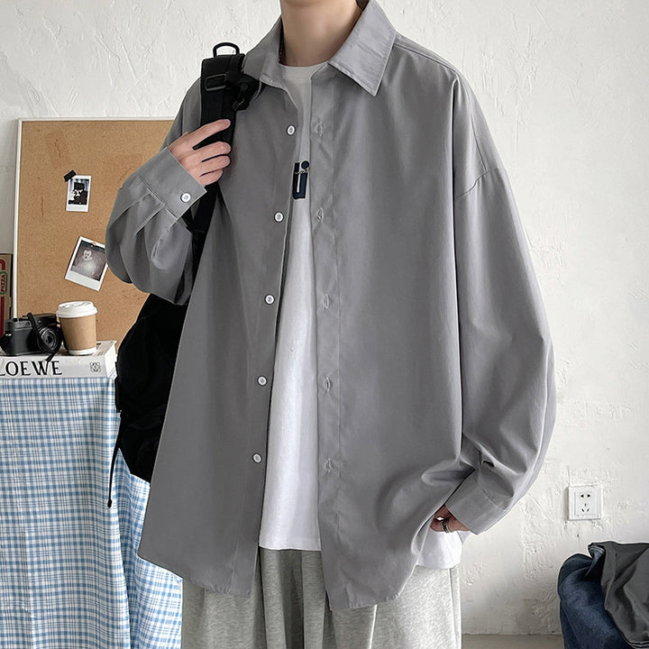 Herren nan leichtes Overshirt-Hemdjacke aus Baumwollmix mit verdeckter Knopfleiste, überschnittener Schulter und abgerundetem Saum Drune