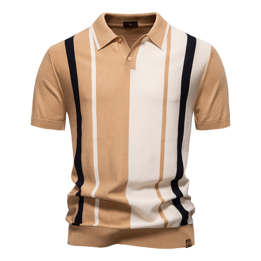 Herren nan retro-inspiriertes Strickpolo mit vertikaler Intarsienstruktur und offenem Kentkragen Drune