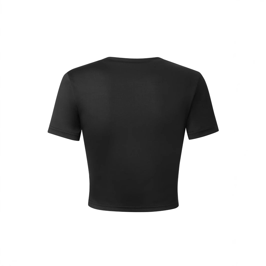 Damen Crop-Shirt mit kreativem Schriftzug Drune