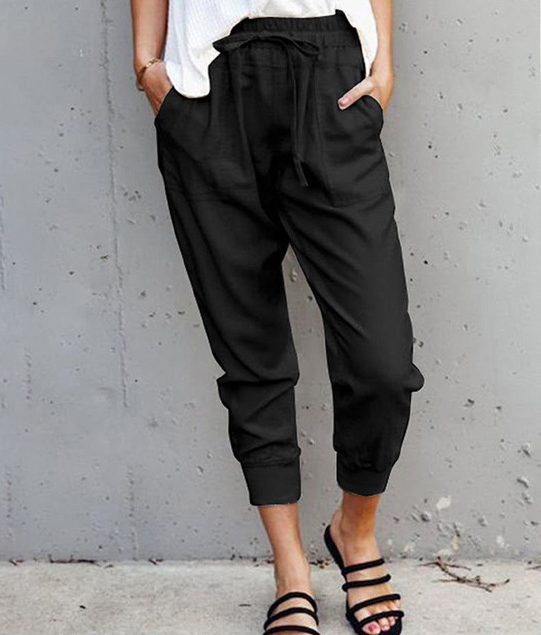 Damen nan lässige tapered Leinenhose mit elastischem Bund und Bündchen Drune