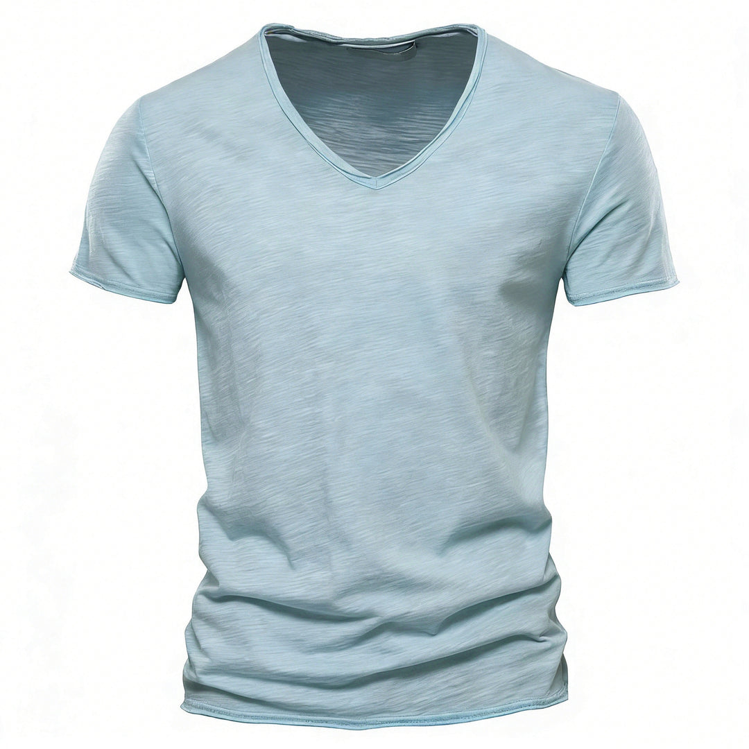 Herren nan leichtes Baumwolljersey Kurzarmshirt mit V-Ausschnitt und schmaler Passform Drune