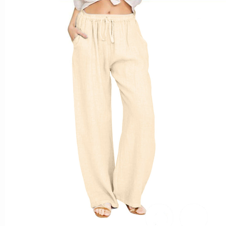 Damen nan weite Leinenhose mit elastischem Bund Kordelzug und Seitentaschen Drune
