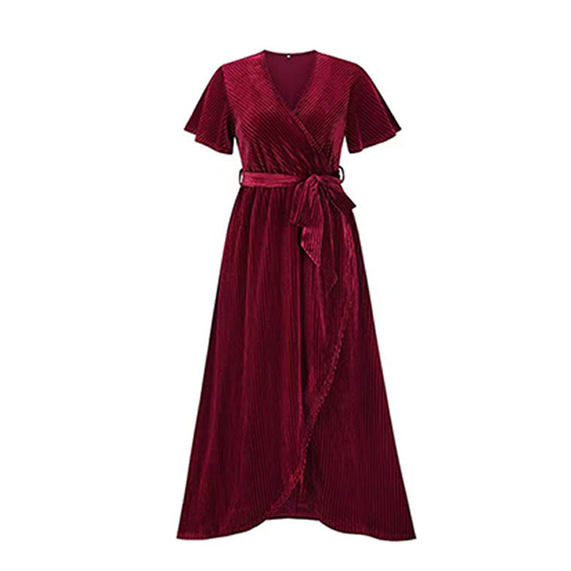 Damen Maxikleid mit Wickeldesign und Taillengürtel Drune