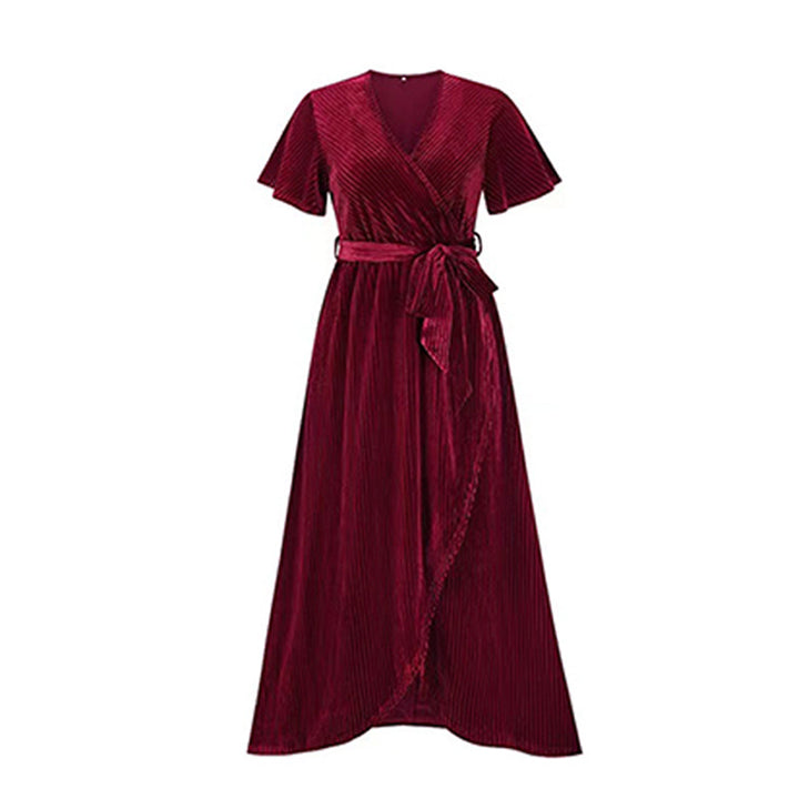 Damen Maxikleid mit Wickeldesign und Taillengürtel Drune