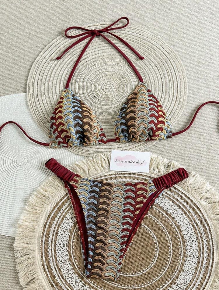 Damen Triangel-Bikini mit buntem Häkelmuster Drune