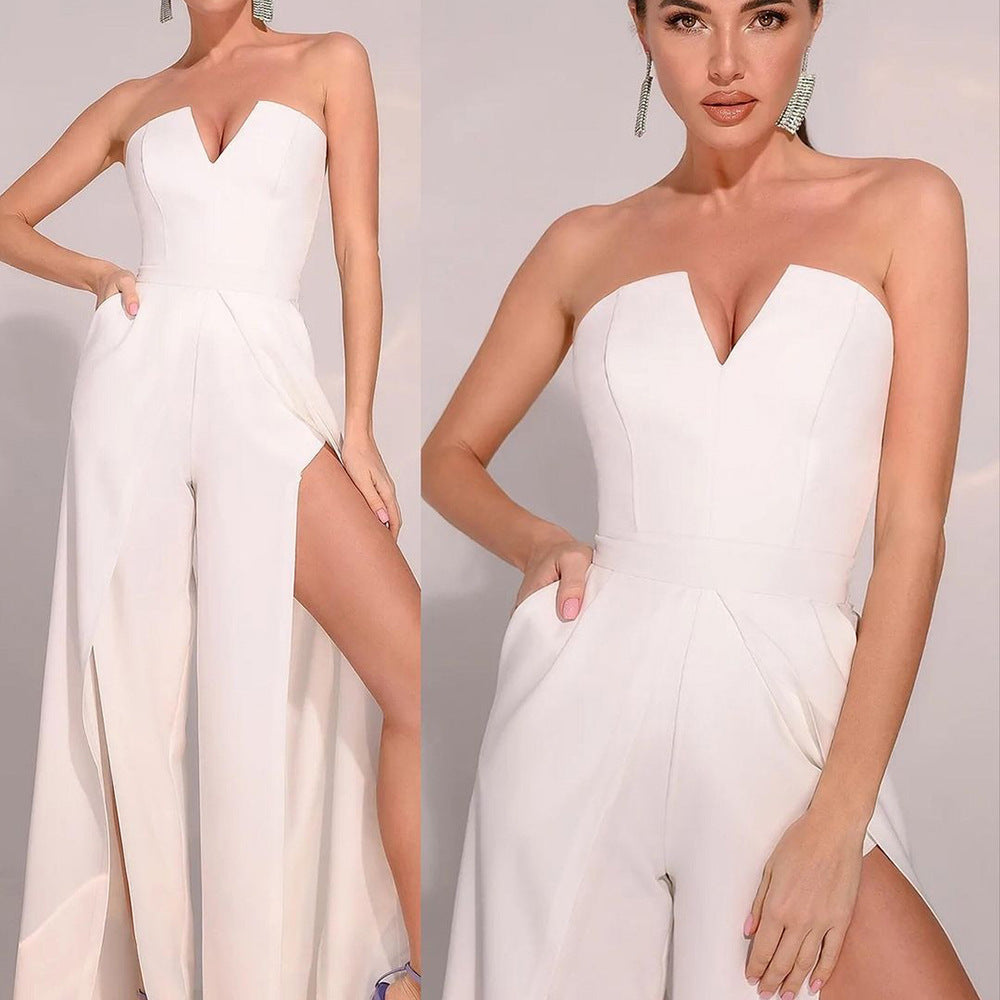 Damen Eleganter Jumpsuit mit schmalen Trägern und seitlichen Eingrifftaschen Drune