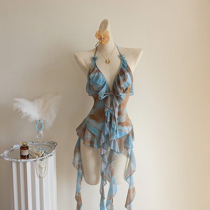 Damen Strandkleid mit transparenten Volants Drune