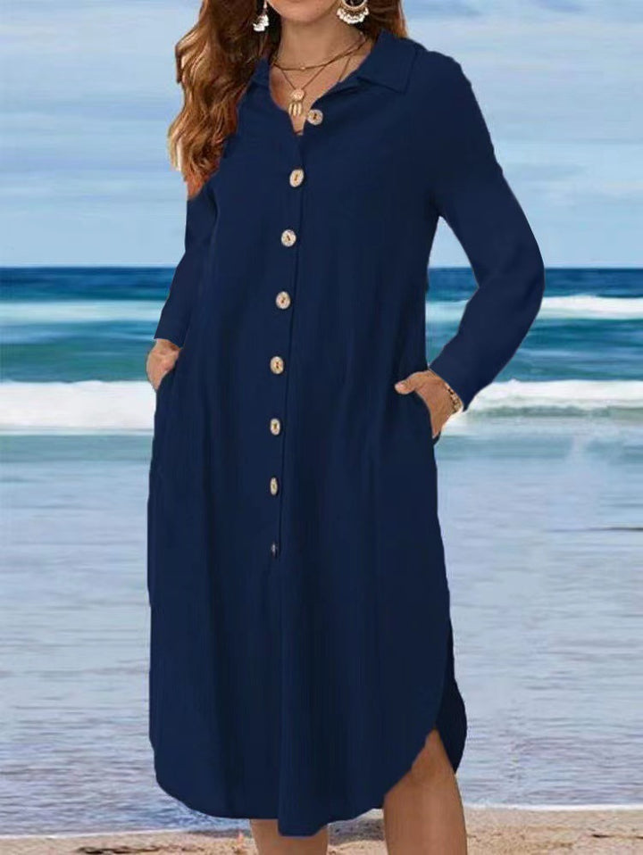 Damen Hemdblusenkleid mit Knopfdetail und schwingendem Saum Drune