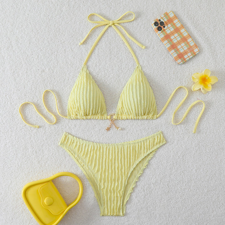 Damen Hoch geschnittenes Bikini-Set mit raffiniertem Rüschendesign Drune
