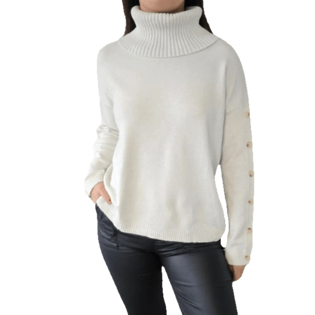 Damen Pullover mit Rollkragen und dekorativen Knopfdetails Drune