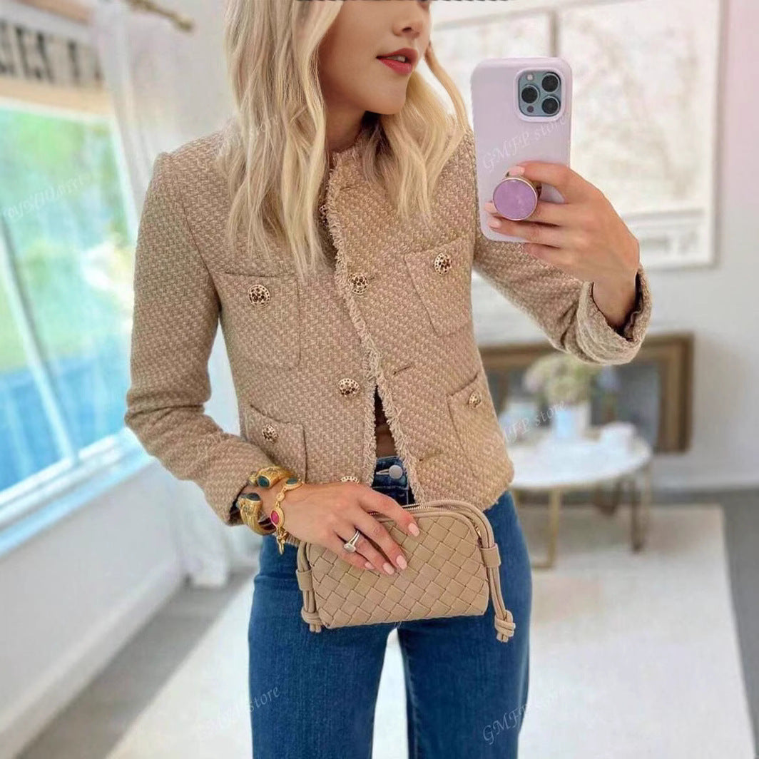 Damen elegante tweed Jacke mit strukturierten Details Drune