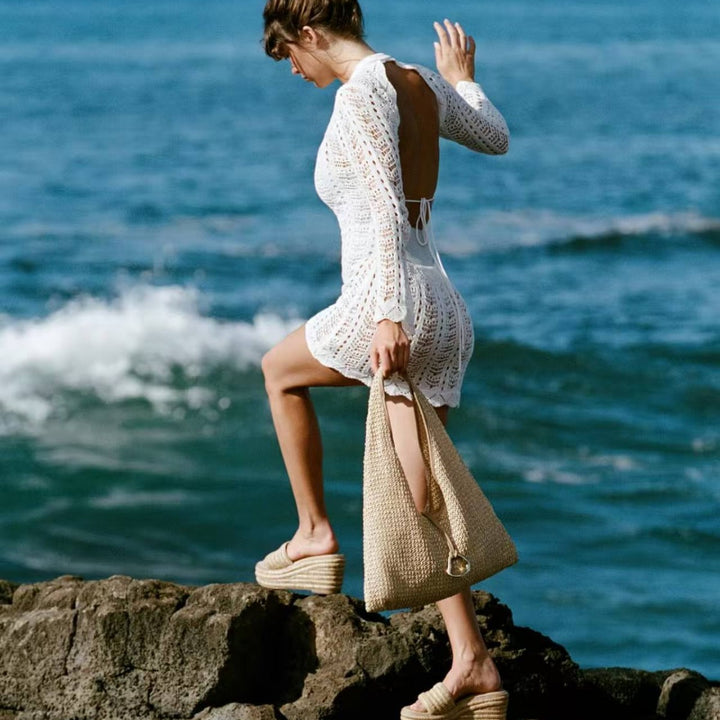 Damen eleganter, transparenter Häkel-Strandüberwurf Drune