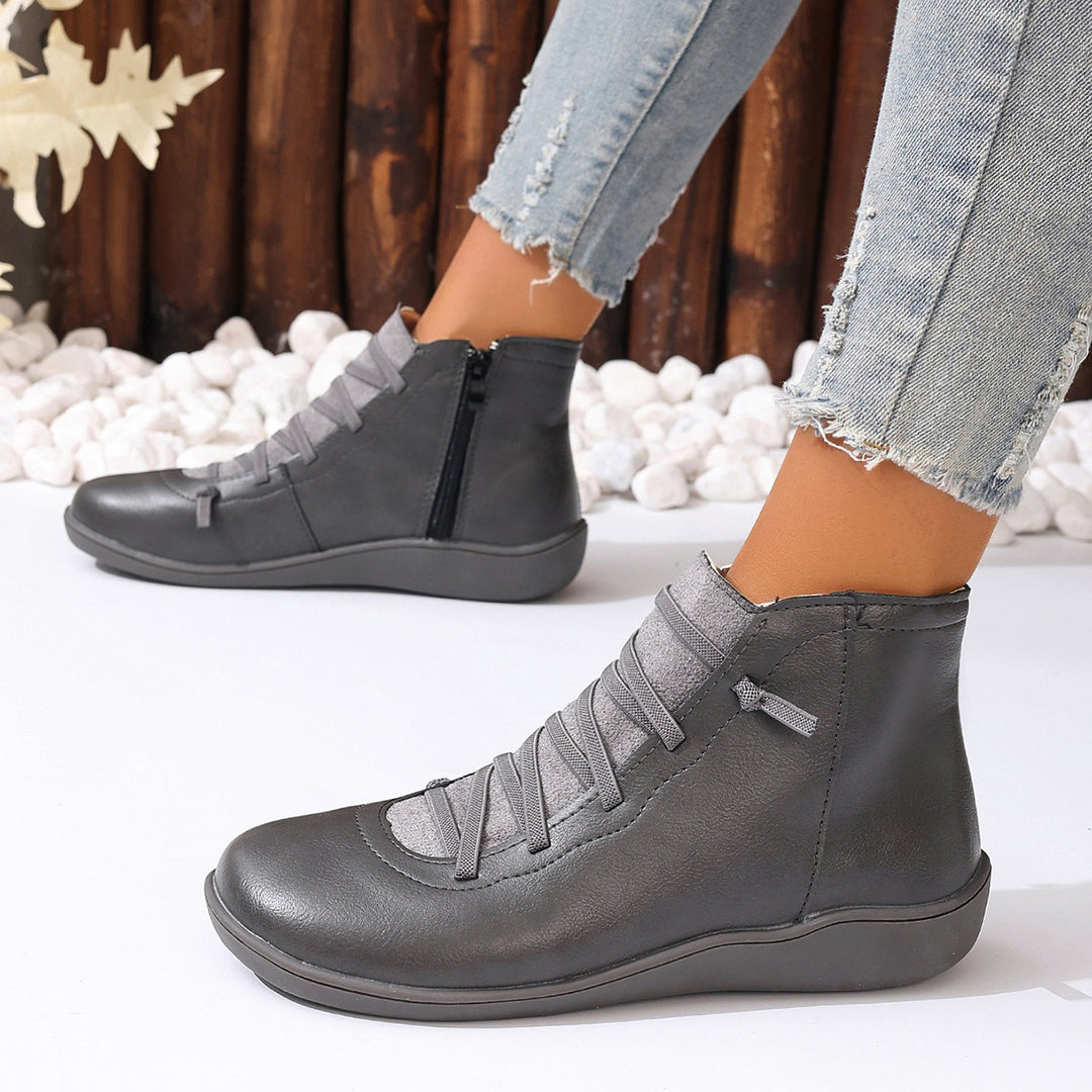 Damen nan sportliche knöchelhohe Schnürstiefelette mit seitlichem Reißverschluss und flexibler Gummisohle Drune