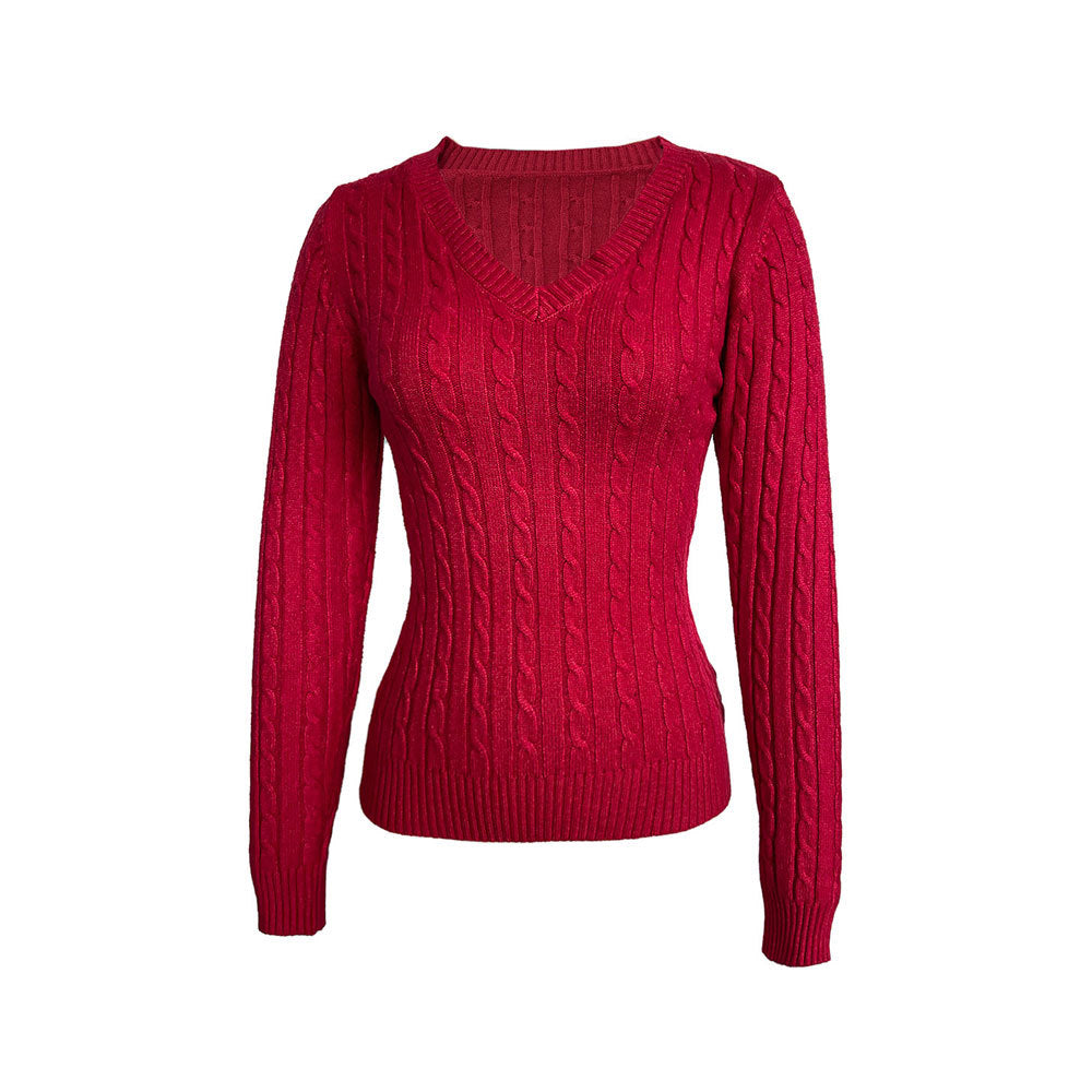 Damen Pullover mit V-Ausschnitt und strukturiertem Zopfmuster Drune