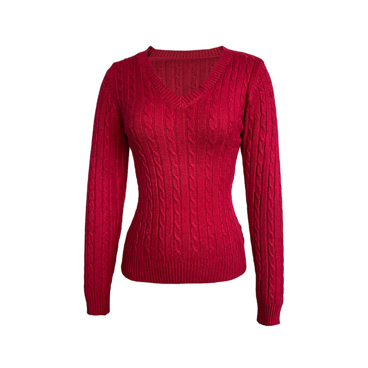Damen Pullover mit V-Ausschnitt und strukturiertem Zopfmuster Drune