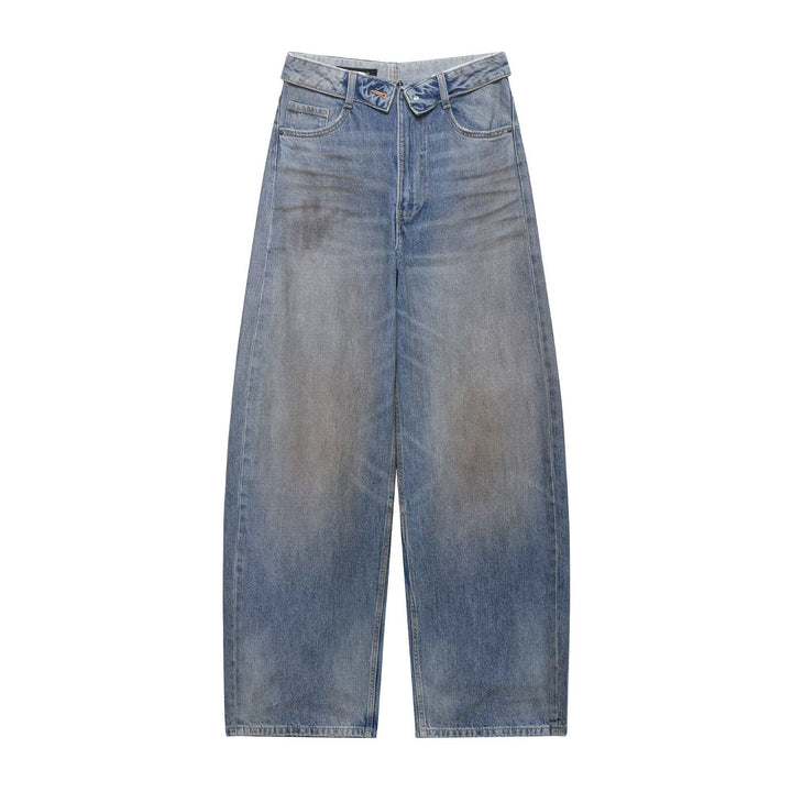 Damen nan weite Highwaist-Jeans im Vintage-Look mit ausgefransten Rissen Drune