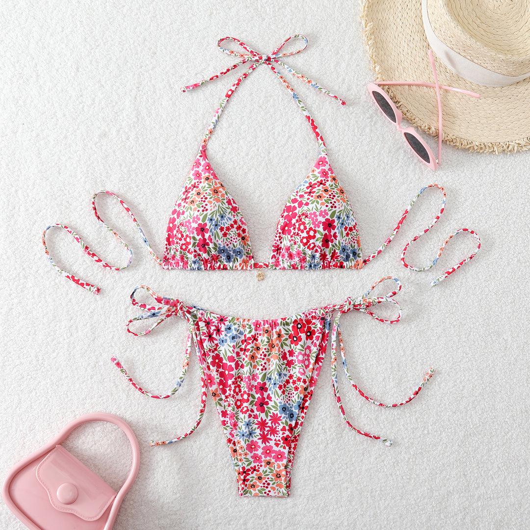 Damen bunter Karo-Bikini mit frechem Kirschmuster Drune
