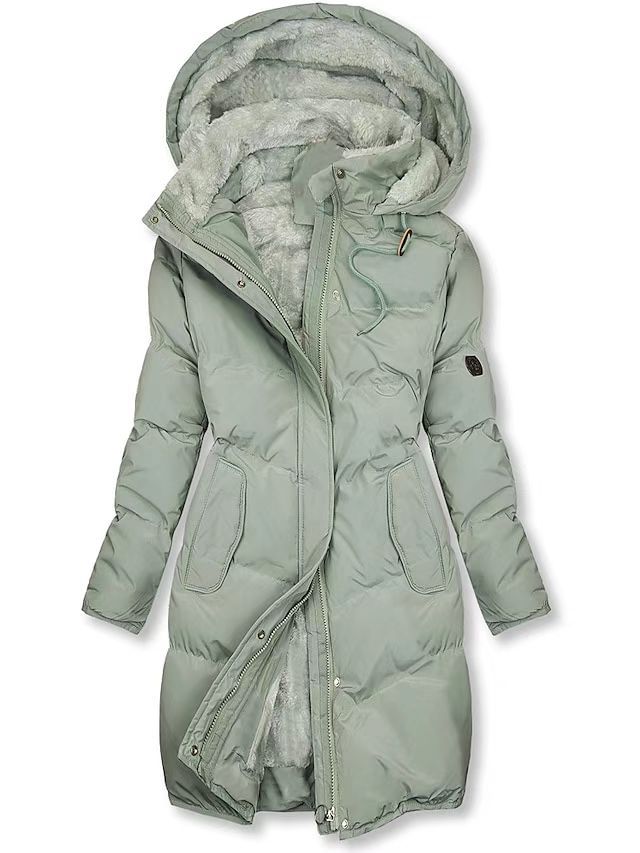Drune | Damen Mid-Length Hoodie Mantel – Mit Fell gefüttert – Gepolstert und gesteppter – Lockere Passform