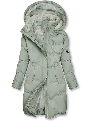 Drune | Damen Mid-Length Hoodie Mantel – Mit Fell gefüttert – Gepolstert und gesteppter – Lockere Passform