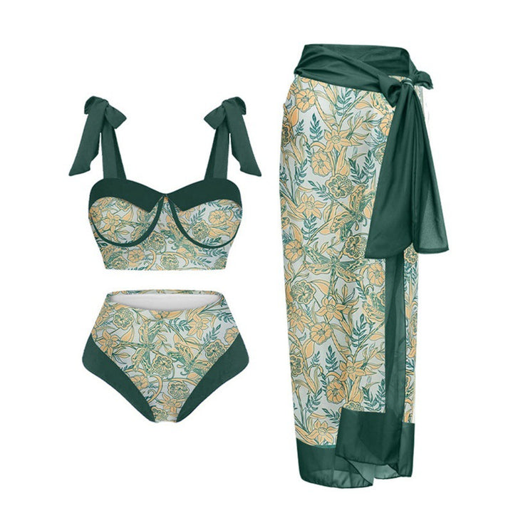 Damen Einteiler Badeanzug mit elegantem Wickelrock und modischen Riemen Drune