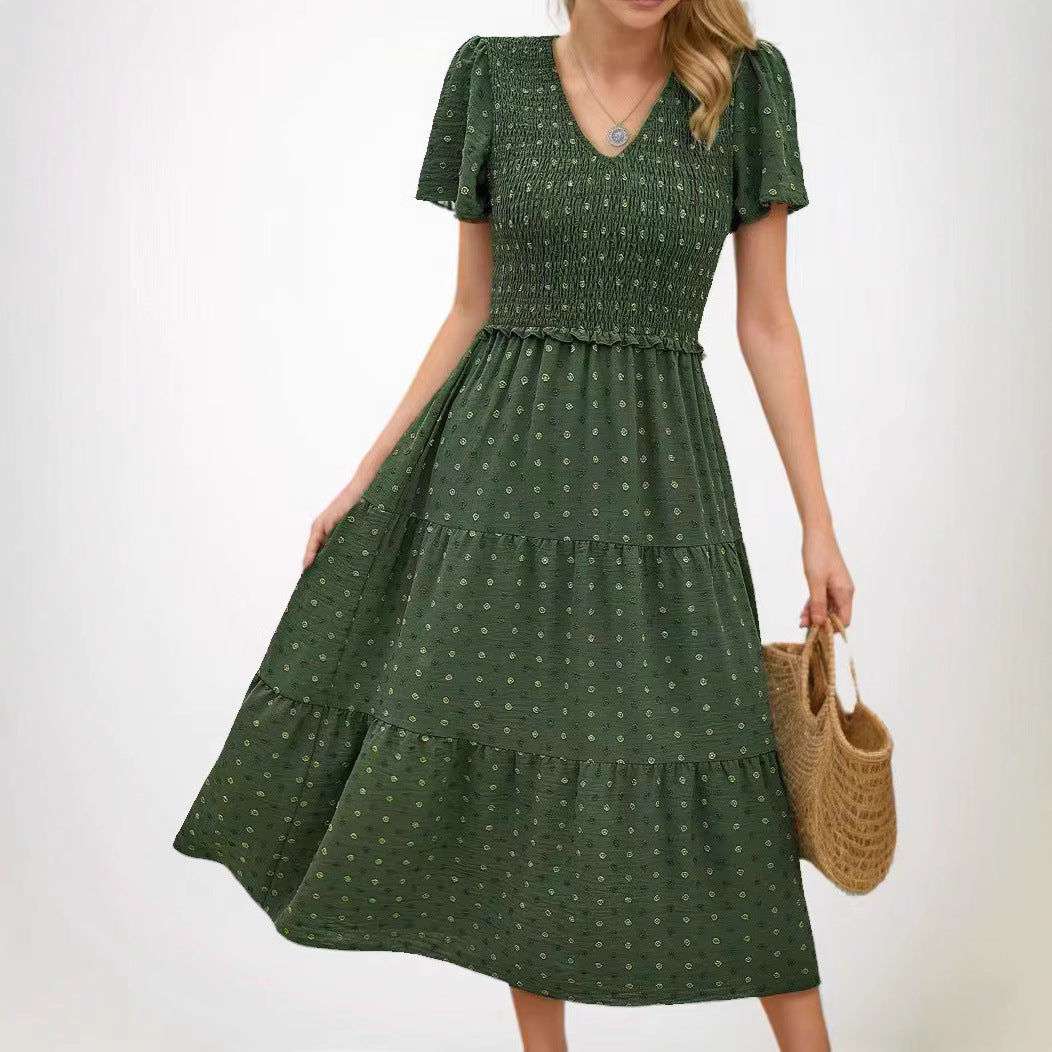Damen Midi-Kleid mit elastischem Taillenband und Rüschendetails Drune