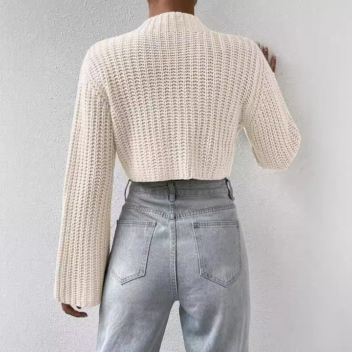 Damen lässiger Crop-Pullover mit weitem Arm und strukturiertem Design Drune